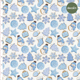 Ice Blue Snowman and Cookies Christmas Themed Patterned Digital Printed Fabric